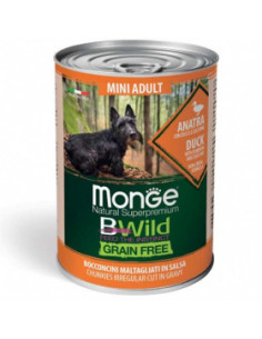 Monge BWILD Grain Free Mini Adult– хапки в сос с патешко, тиква и тиквички за кучета в зряла възраст от мини породи 400 гр.