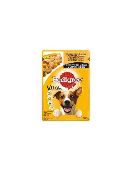 Пауч за кучета Pedigree пилешко месо и зеленчуци в сос