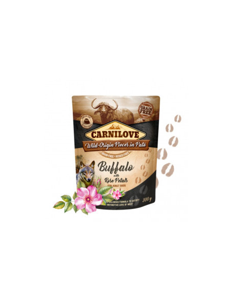 Натурална мокра храна за кучета Carnilove Dog Pouch Paté Buffalo with Rose Petals с Биволско месо и розови листенца, БЕЗ ЗЪРН