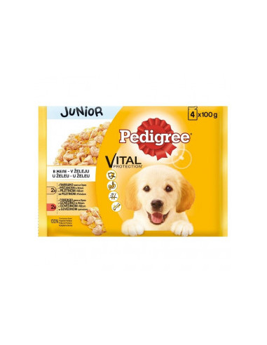 Пауч за кучета PEDIGREE Junior - с пилешко, говеждо и ориз 4 бр. X 100гр.