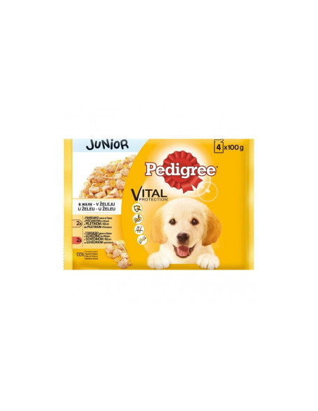 Пауч за кучета PEDIGREE Junior - с пилешко, говеждо и ориз 4 бр. X 100гр.