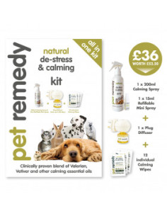 Pet Remedy All in One Kit - комплект 4 в 1 ( 200 мл. успокояващ спрей, 15 мл. мини успокояващ спрей, дифузер с пълнител, 12 у