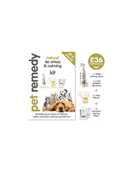 Pet Remedy All in One Kit - комплект 4 в 1 ( 200 мл. успокояващ спрей, 15 мл. мини успокояващ спрей, дифузер с пълнител, 12 у