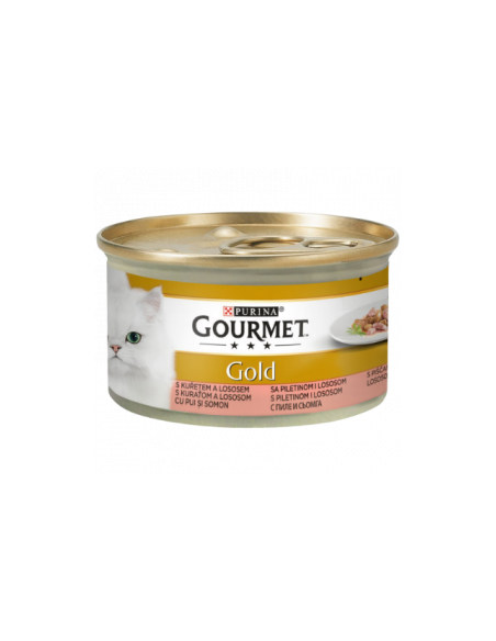Мокра храна в консерва за котки PURINA GOURMET Gold Хапки в Сос Пиле и Сьомга 85гр.