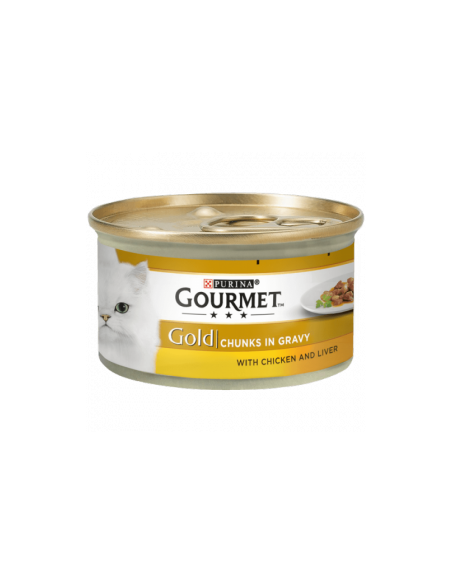Мокра храна в консерва за котки PURINA GOURMET Gold Хапки в Сос Пиле и Черен Дроб 85гр.