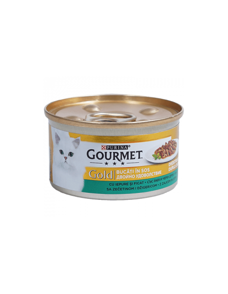 Мокра храна в консерва за котки PURINA GOURMET Gold Двойно Удоволствие Заек и Дроб 85гр.