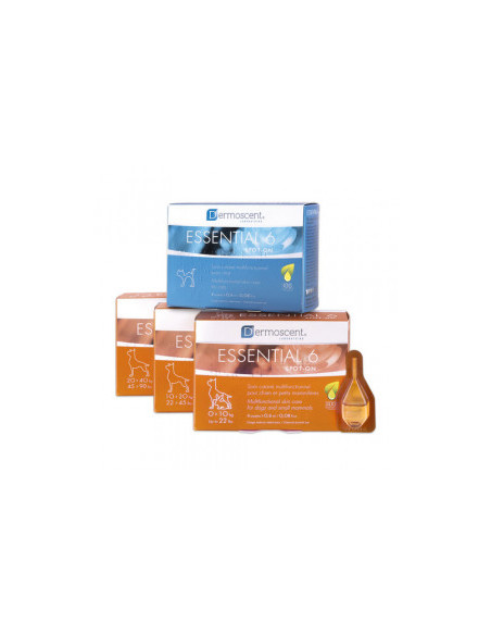 Dermoscent Essential 6 Spot On - Витамини за подхранване и грижа за козината на кучета от 1 до 10 кг. 3 + 1 пипети по 0.6 мл