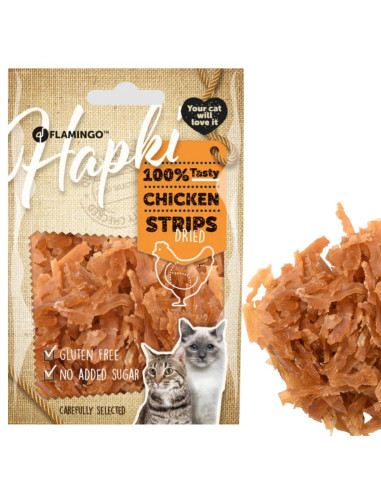 Лакомства за котки Flamingo Hapki Chicken strips изсушени пилешки ленти 50 гр.