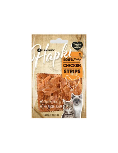 Лакомства за котки Flamingo Hapki Chicken strips изсушени пилешки ленти 50 гр.