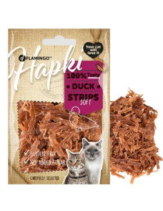Лакомство за котки Flamingo HAPKI SOFT DUCK STRIPS – хапки сушено патешко месо, 50гр 1 бр.