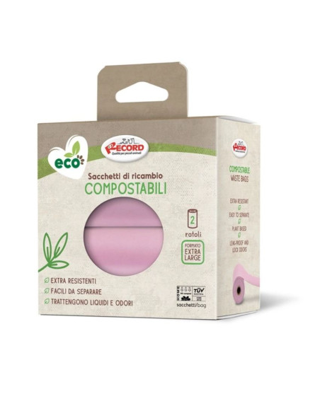Коплект от 2 броя биоразградими хигиенни пликчета Record Compostable waste bags розов цвят