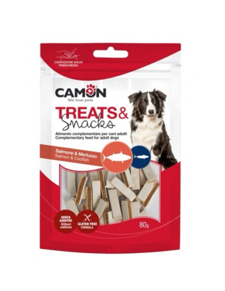 Camon Treats Snacks - Меки хапки в формата на сандвич с сьомга и треска 80 гр.