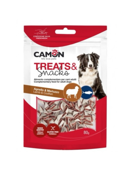 Camon Treats Snacks - Меки хапки в формата на триъгълник с агнешко месо и риба 80 гр.