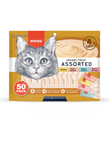 Wanpy Creamy Treat Assorted Cat - премиум кремообразно лакомство за котки микс вкусове , 50х14 г