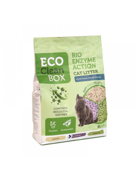 Eco Clean Box Тофу котешка тоалетна с био ензими ЛАВАНДУЛА, 2.5кг / 6л