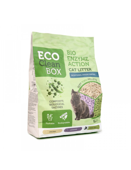 Eco Clean Box Тофу котешка тоалетна с био ензими ЗЕЛЕН ЧАЙ, 2.5кг / 6л