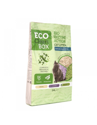 Eco Clean Box Тофу котешка тоалетна с био ензими ЗЕЛЕН ЧАЙ, 10кг / 24л