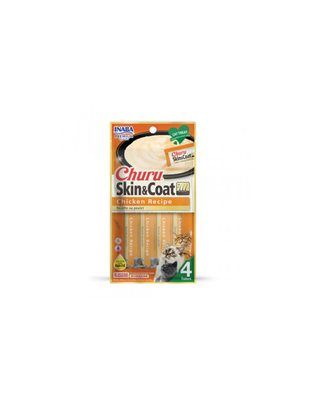 Кремообразно лакомство за капризни котки Churu Cat Treats Skin-Coat Chicken Recipe мус от пилешко месо 4×14гр.