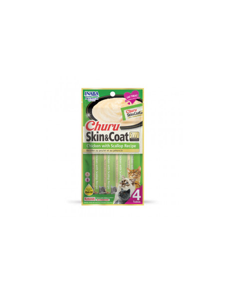 Кремообразно лакомство за капризни котки Churu Cat Treats Skin-Coat Chicken with Scallop Recipe мус от пилешко месо и миди 4×