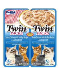 Двойно лакомство- паучове за котки Ciao Cat Twin packs Tuna - Chicken Recipe in Scallop Broth Риба тон с пиле и бульон от мид