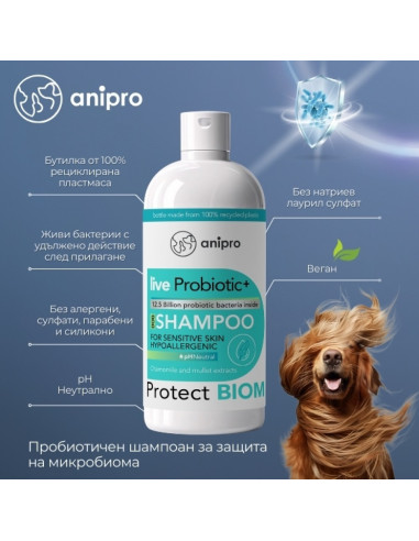 anipro Live Probiotic+ Protеct Biom - пробиотичен шампоан за кучета за защита на микробиома, 250 мл