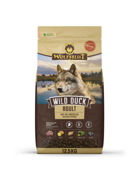 Wolfsblut Wild Duck Adult суха храна за кучета с дива патица и картофи, 12.5 кг