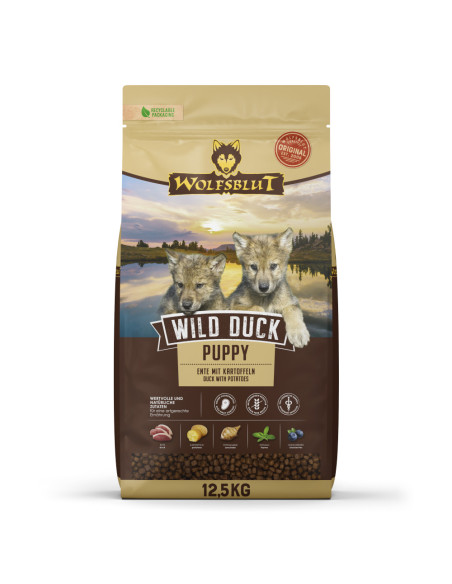 Wolfsblut Wild Duck Puppy суха храна за малки кученца с дива патица и картофи, 12.5 кг