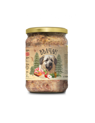 Вълчан - храна за кучета със свинско и зеленчуци, 8 х 500 г