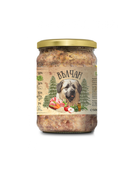 Вълчан - храна за кучета с пилешко, свинско и зеленчуци, 8 х 500 г