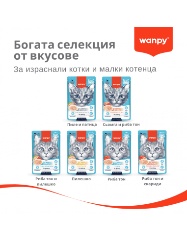 Wanpy Stew in gravy - пауч за котки, ароматно стю с пилешко месо в сос, 70 г / 10 бр. СТЕК