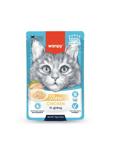 Wanpy Stew in gravy - пауч за котки, ароматно стю с пилешко месо в сос, 70 г / 10 бр. СТЕК