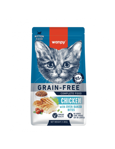 Wanpy Grain Free - суха храна за малки котенца с пилешко, без зърно, 1.5 кг