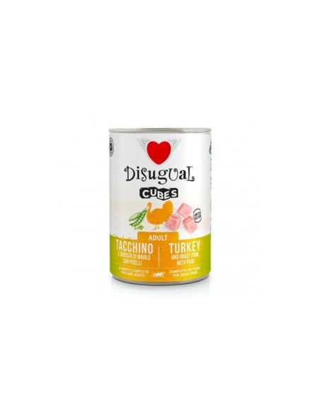 Консервирана храна за кучета Disugual Cubes Adult Turkey, roasted pork and peas с Пуешко, печено свинско и грах 400гр.