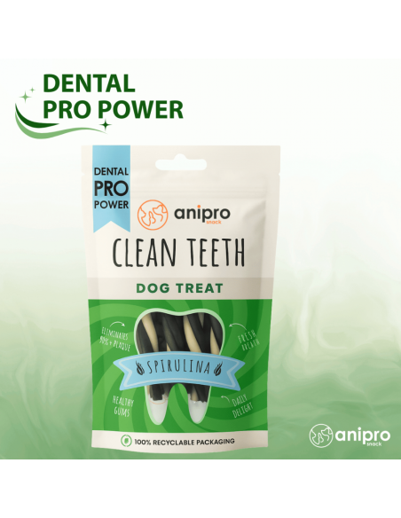 anipro Dental Pro Power усукани солети трицветни със спирулина, 84 г, зелен чай