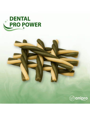 anipro Dental Pro Power усукани солети трицветни със спирулина, 84 г, зелен чай