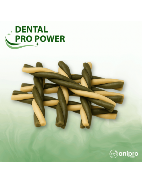anipro Dental Pro Power усукани солети трицветни със спирулина, 84 г, зелен чай