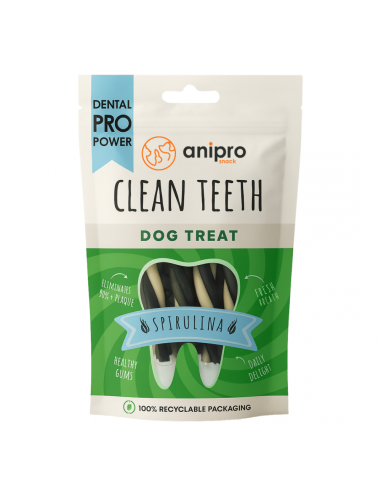 anipro Dental Pro Power усукани солети трицветни със спирулина, 84 г, зелен чай