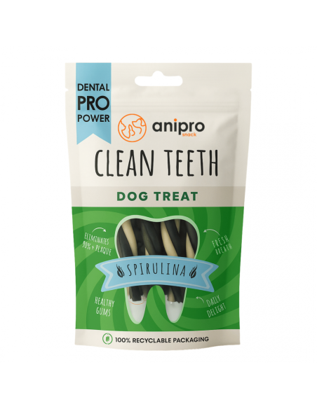 anipro Dental Pro Power усукани солети трицветни със спирулина, 84 г, зелен чай