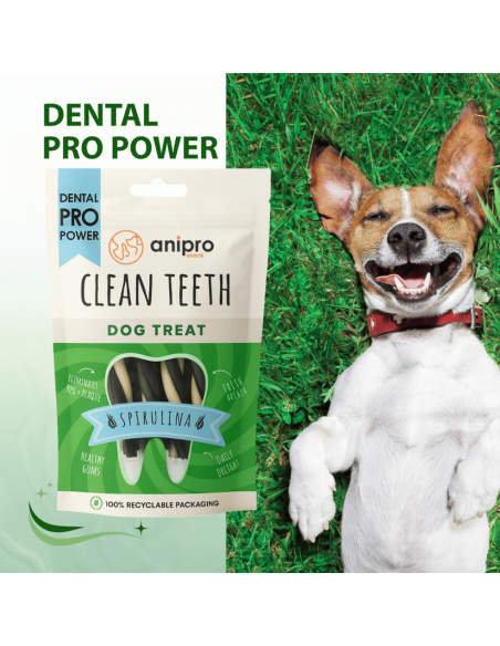 anipro Dental Pro Power усукани солети трицветни със спирулина, 84 г, зелен чай