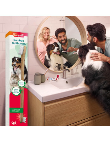 Beaphar бамбукова четка за зъби с две глави, за кучета и котки