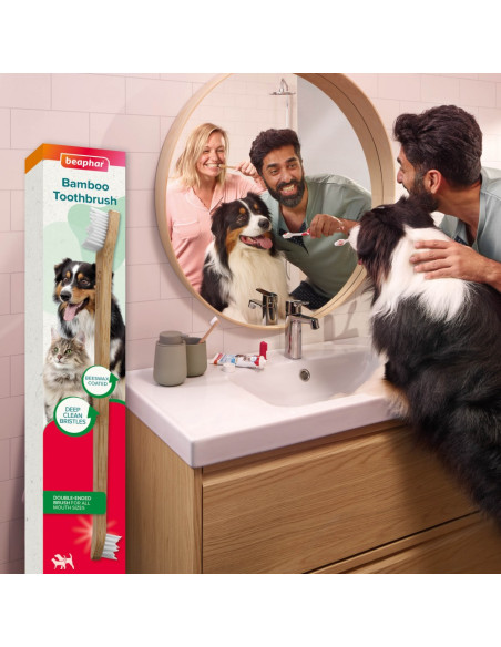Beaphar бамбукова четка за зъби с две глави, за кучета и котки
