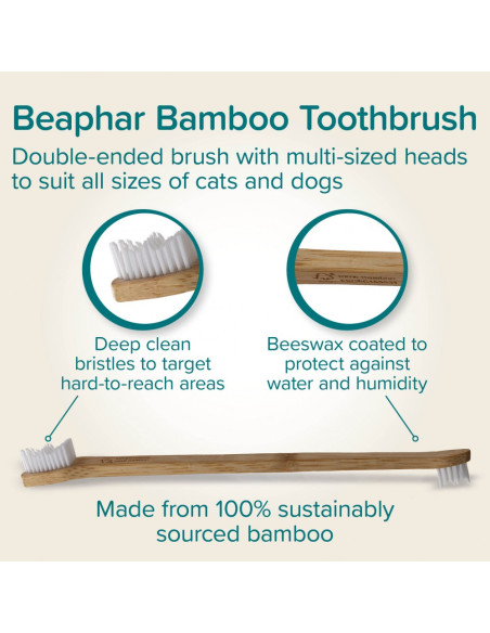 Beaphar бамбукова четка за зъби с две глави, за кучета и котки