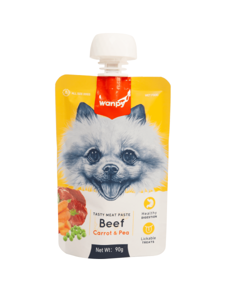 Wanpy Tasty Dog - месна паста говеждо, морков и грах, 90 г