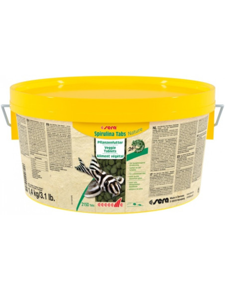 sera Spirulina Tabs Nature 1.4 кг - 2000 мл / 2150 бр - растителна храна за рибки във вид на таблетки