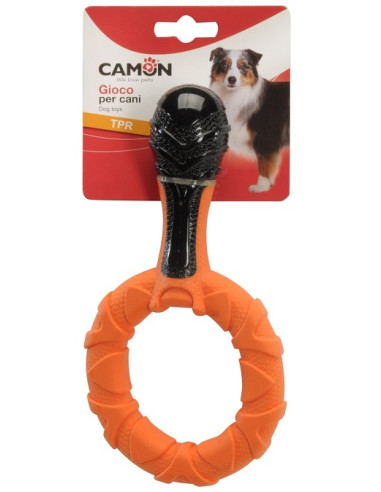 Играчка за куче - TPR двуцветен дъмбел с халка.