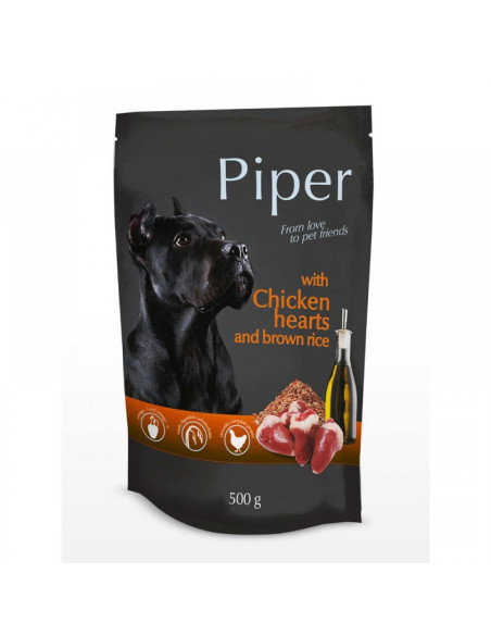Piper Adult пауч пилешки сърца/кафяв ориз, 500 гр, (10 бр./стек)