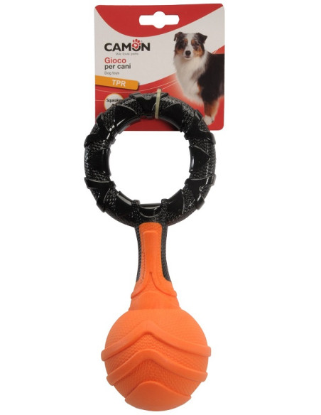 Играчка за куче TPR двуцветна топка с ринг и пищялка.