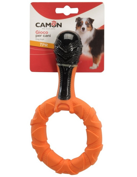 Играчка за куче - TPR двуцветен дъмбел с халка.