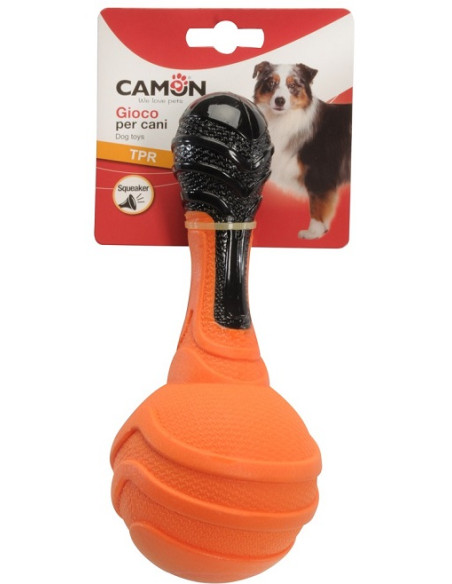 Играчка за куче - TPR двуцветен дъмбел с топка.