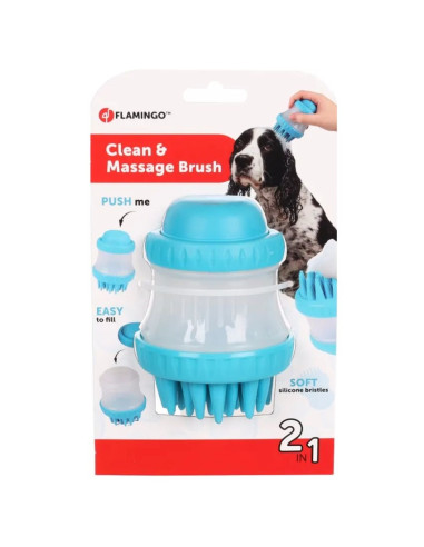 Четка за баня Flamingo 2 IN 1 HILDA 7,7 x 7,7 x 10,6 см – с дозатор и масажни елементи 1 бр.